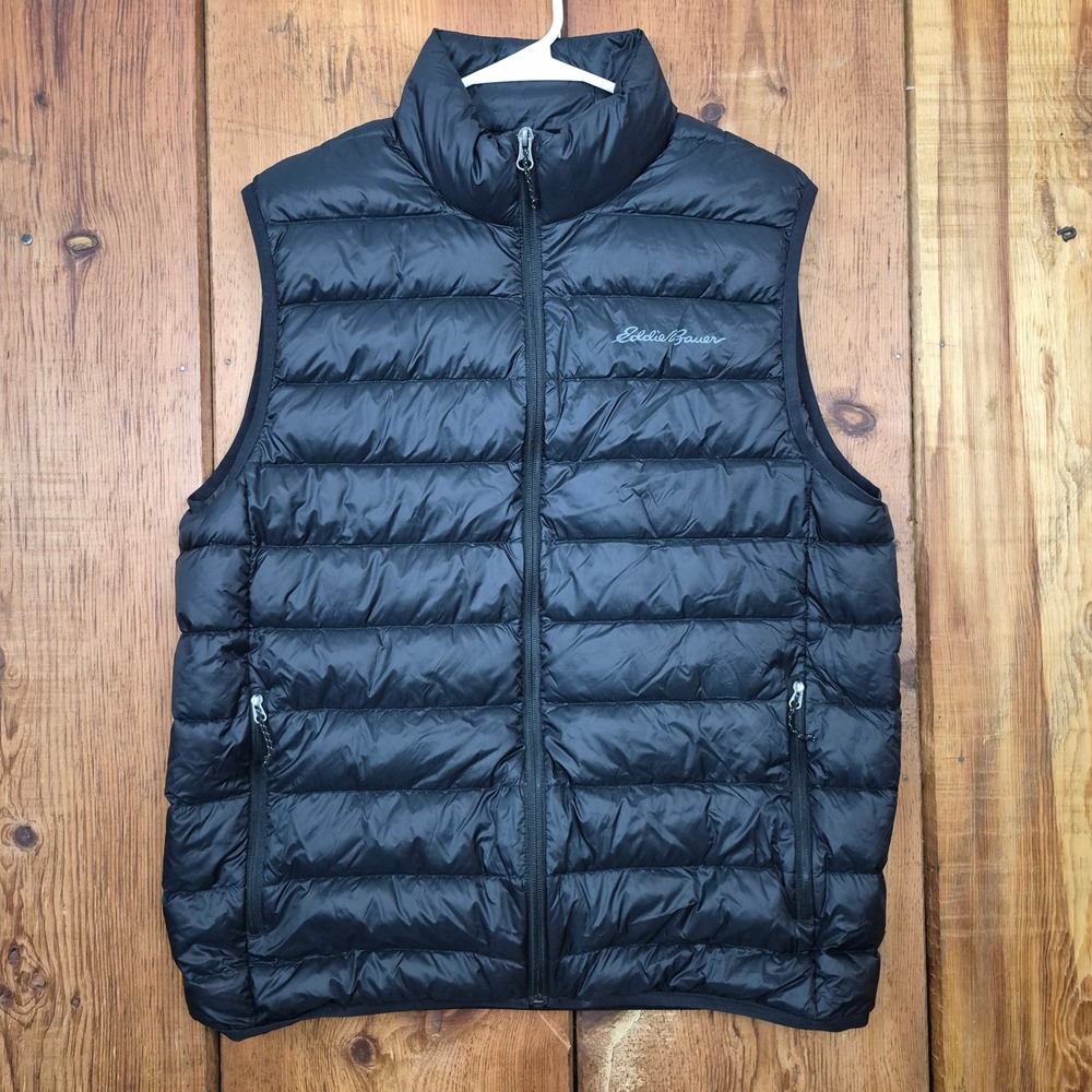 Eddie Bauer EB650 Men's Black Puffer Down Vest Full Zip Size M Light Weight